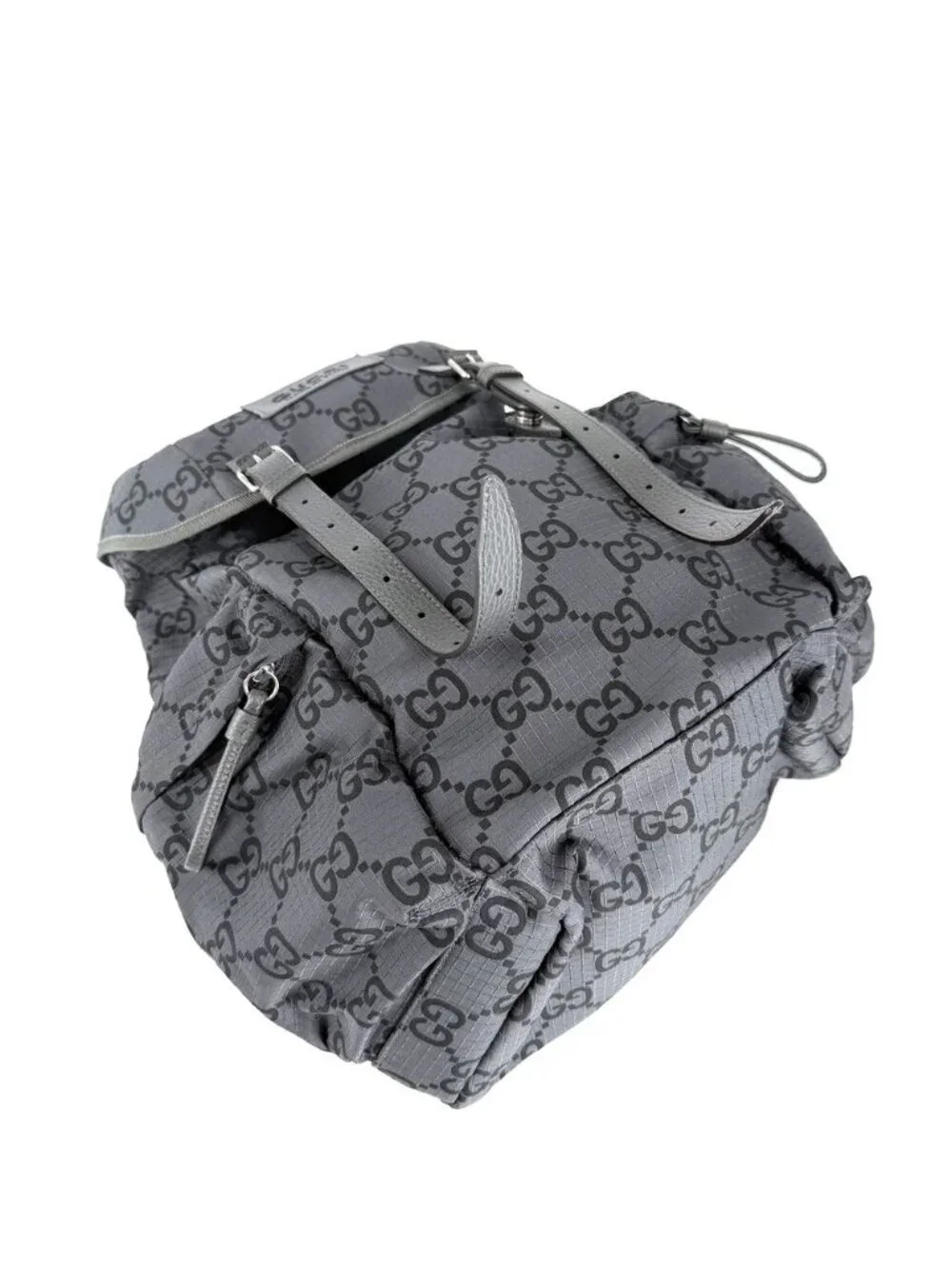 Gucci Backpack GG Ripstop Shoulder Nylon Leather Gray Silver